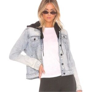 Blank NYC Light Wash Denim Jacket with Black Hood XS